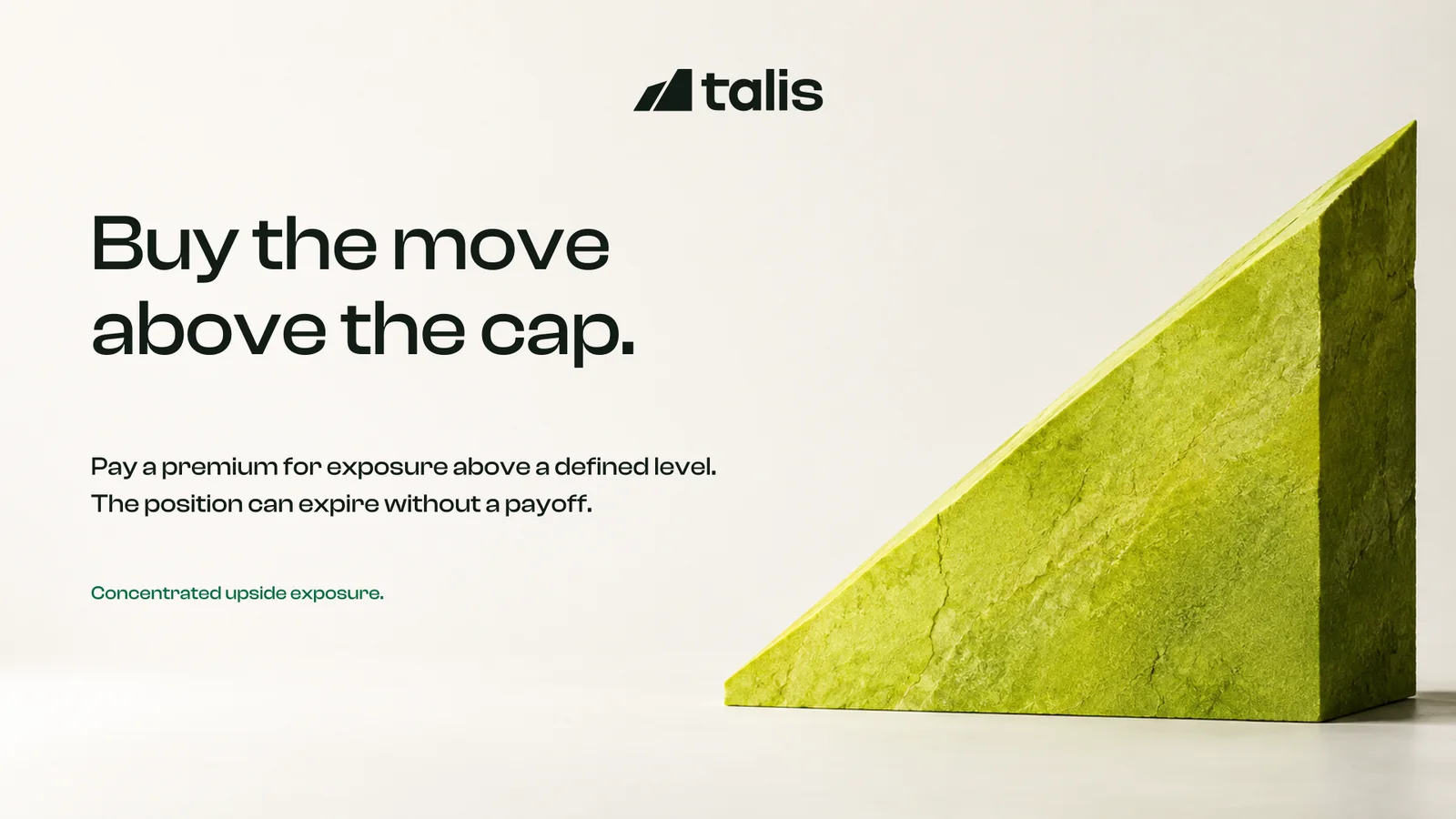 A lime stone wedge rising from left to right: the Upside position, the move above the cap